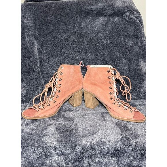 Jeffrey Campbell X Free People Women 8.5 Sandal Pink Leather Block Heel Lace Up - Picture 5 of 7